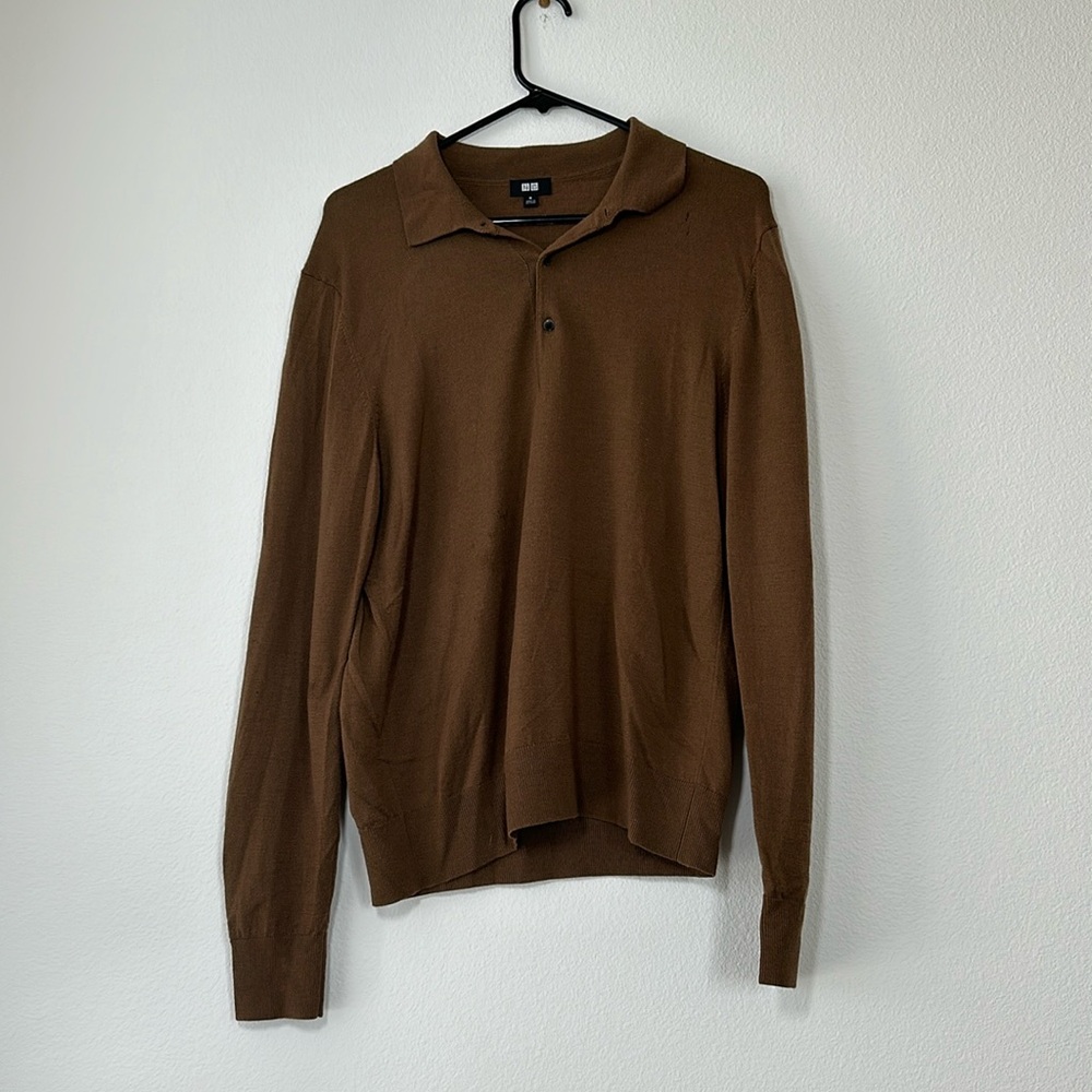 Uniqlo Merino Wool Sweater Polo, Camel/Tan, Size M